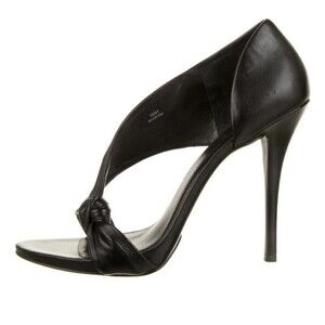 Brian Atwood Chryssa Leather Black Sandal Heel 6/36 Size